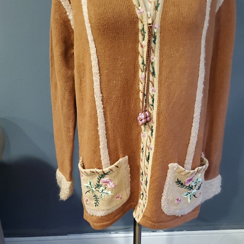 Vtg Storybook Knits Tan Teddy Jacket sweater with zipper and hoody. - Picture 3 of 17